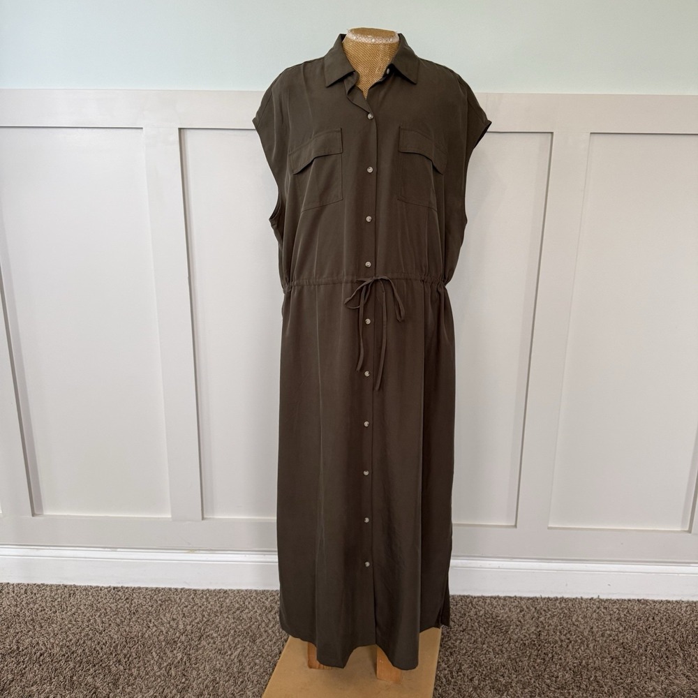 Old Navy NWT Waist-Defined Utility Midi Shirt Dress XL Tall Green Gorpcore